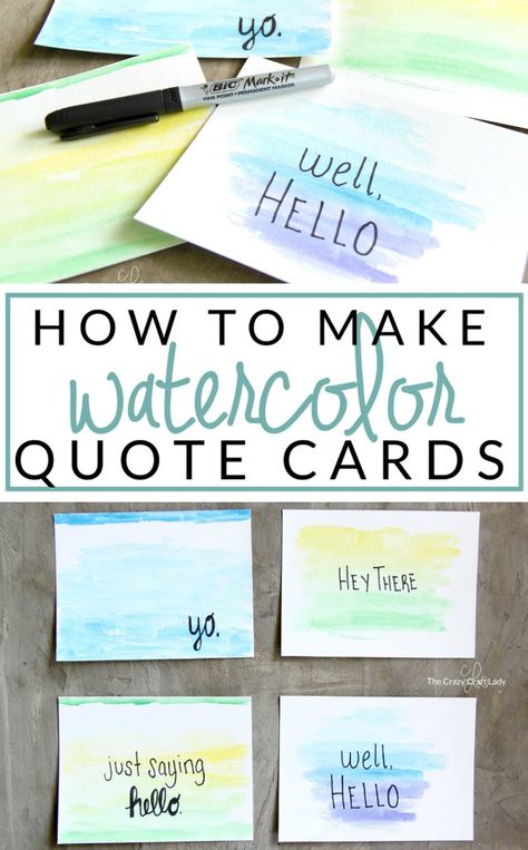 Watercolor Cards Diy Tutorials, Making Watercolor Cards, Watercolor Cards Diy, Watercolor Notes, Watercolor Cards Ideas, Watercolor Quotes, Diy Watercolor Cards, Diy Lettering, Diy Calligraphy