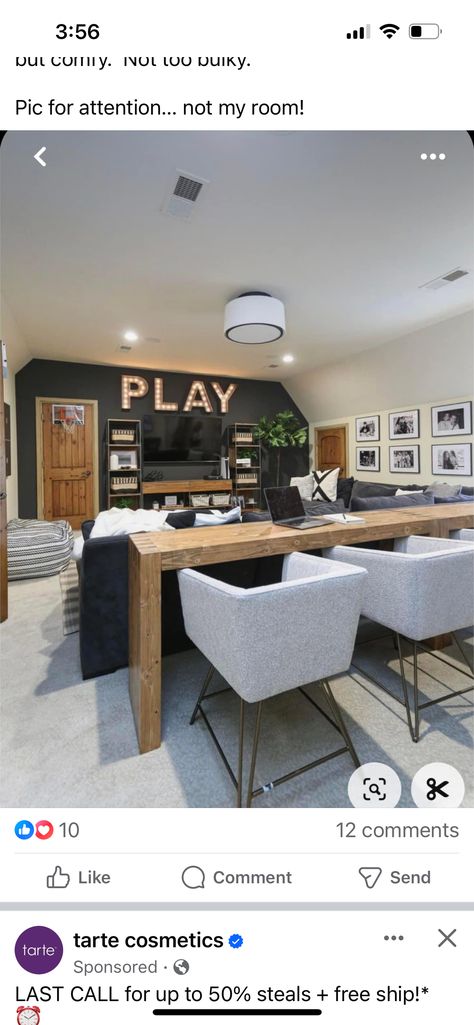 Teenager Boy Game Room, Play And Entertainment Room, Big Bonus Room Ideas, Video Game Area In Basement, Hang Out Game Room Ideas, Kids Loft Game Room, Modern Farmhouse Rec Room, Playroom For Teens Game Rooms, Game Loft Ideas