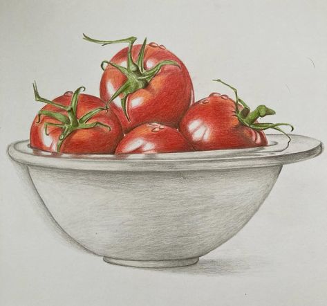 Bowl of maters using colored pencil on 9x12 inch paper @gemmachambersart #coloredpencil #coloredpencilart #coloredpencilartwork #coloredpencildrawing #pencildrawing #pencilart #pencilartwork #pencilartist #artforsale #artworkforsale #tomatoes #summertomatoes #maineart #maineartist #maineartistsofinstagram #foodart #foodartwork #foodporn #fruitbowl #fruit #foodillustrator #healthyfood #artforyourhome #artforyourwalls #artforyou #artforthehome Fruit Bowl Drawing, Maine Artist, Maine Art, Food Artwork, Colored Pencil Artwork, Colored Pencil Drawing, Color Pencil Art, Fruit Bowl, Pencil Art