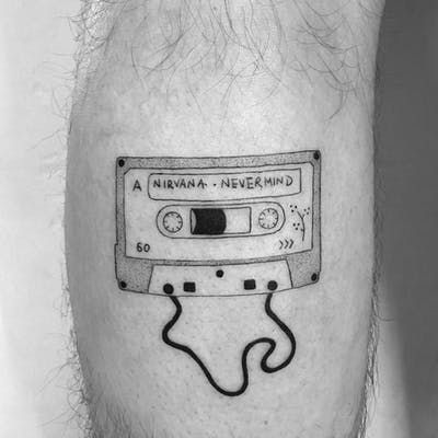 Music Tattoo Ideas, Rockstar Tattoo, Nirvana Tattoo, 90s Tattoos, Nirvana Nevermind, Rock Tattoo, Grunge Tattoo, Comic Tattoo, Lyric Tattoos