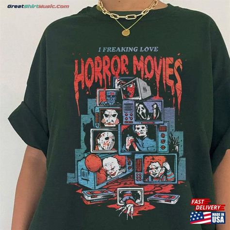 I Freaking Love Horror Movies Tee Halloween Movie Funny T-Shirt Scary Shirt Classic Check more at https://greatshirtmusic.com/product/i-freaking-love-horror-movies-tee-halloween-movie-funny-t-shirt-scary-shirt-classic/ Horror Movie Tshirts, Horror T Shirt, Movie Funny, Horror Movie T Shirts, Horror Movie Shirts, Horror Themes, Halloween Movie, Movie Shirts, Halloween Movies