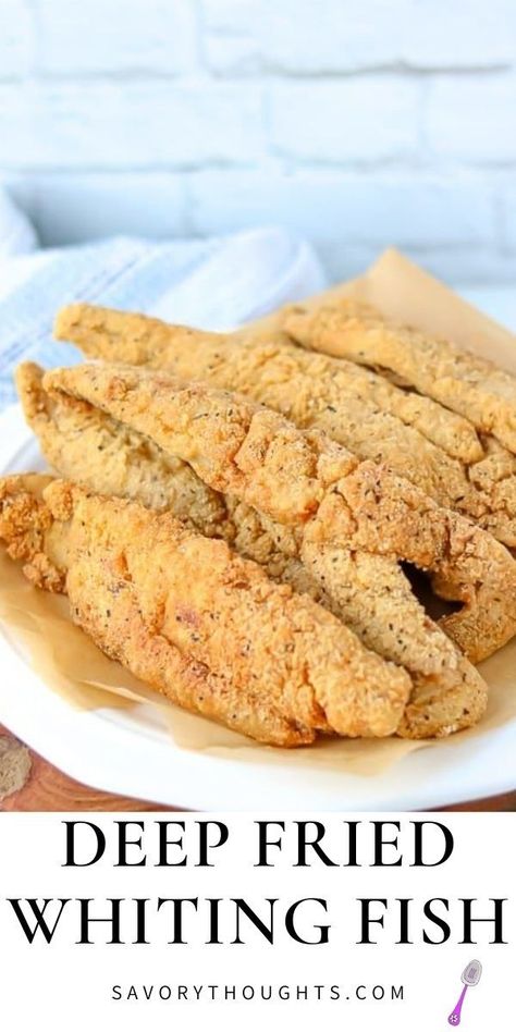 This Southern fried fish is seasoned and fried in a pan until golden crisp. Learn how to make this easy crispy whiting fish. It is economical and it is delicious! Pairs well with any vegetable to complete a meal. #fish #whitingfish #friedfish #savorythoughts @Msavorythoughts | savorythoughts.com Fried Fish Recipes Whiting, Buttermilk Fried Fish, Southern Fried Whiting Fish Recipes, Fried Brim Fish Recipes, How To Fry Whiting Fish, Fried White Fish Recipes, Fried Fish Seasoning Recipe, Fried Fish Recipes Southern, Deep Fried Fish Recipes