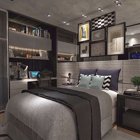 regram @germana_rabello ✔️ |QUARTO ADOLESCENTE| Para finalizar a semana  #adolecente #meninos #black #grey #blue #decor #design #arquiteturadeinteriores #bedroom #boys Small Boys Bedrooms, Unique Bedroom Ideas, Teenager Bedroom Boy, Boys Bedroom Furniture, Grey Bedroom Decor, Interior Design Bedroom Small, Boy Bedroom Design, Bedroom Setup, Modern Bedroom Decor