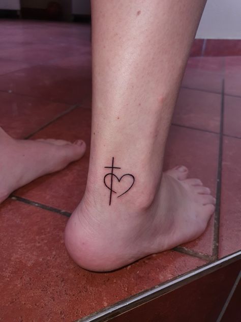 #crosstattoo #cross #heart #tattoo #small #women Cross With Red Heart Tattoo, Cross With Heart Tattoos For Women, Cross And Heart Tattoos For Women, Heart Ankle Tattoos For Women, Cross Ankle Tattoos For Women, Tattoo Cross For Women, Cross With Heart Tattoo, Heart With Cross Tattoo, Cross And Heart Tattoo