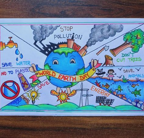 World Earth Day 🌎 Den Zeme, Earth Day Poster, Save Earth Drawing, Earth Drawing, Earth Day Posters, Earth Drawings, World Earth Day, Bond Paper Design, Safety Posters