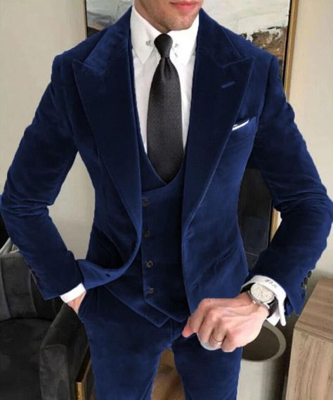 Blue Velvet Coat Men, Dark Blue Velvet, Formal Fashion, Stylish Suit, Body Measurement, Velvet Coat, Tweed Suits, Fashion Suits, Vest Coat