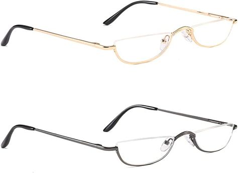 Amazon.com: Half Frame Reading Glasses, Half Metal Moon Readers for Women Men 2 Pairs 2.00 : Health & Household Half Moon Glasses Aesthetic, Elegant Half Moon Metal Jewelry, Half Moon Glasses, Half Moon Metal Necklace For Gifts, Half Moon Reading Glasses, Half Rim Glasses, College Wardrobe, Gold Glasses, Vintage Eyeglasses