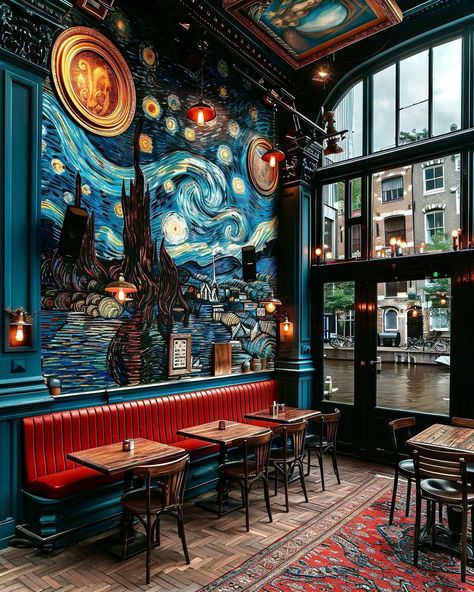 Art Gallery Interior, Mansion Designs, Bohemian Interior Design, Van Gogh Museum, Cozy Cafe, Van Gogh Paintings, Van Gogh Art, Bohemian Interior, Night Painting