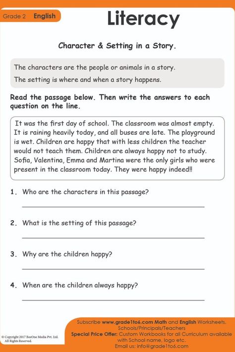 Story For Grade 4 English, Setting Plot Characters Story Elements, Character Setting Plot Activities, 2nd Grade Story Elements Worksheet, Character And Setting Worksheet, Year 4 English Worksheets, Elements Of Story, English Worksheets For Grade 1, Comprehension For Grade 1