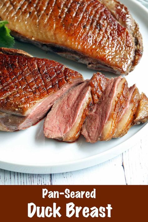 Duck breast served sliced on a white plate. Pan Seared Duck Breast, Roast Duck Breast, Baked Duck Breast Recipes, Cooking Duck Breast, How To Cook Duck Breast, Seared Duck Breast Recipes, Duck Recipes Breast, Duck Breast Recipes Easy, Duck Breast Recipes