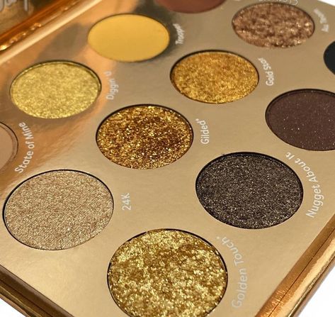 Good as Gold Palette - Colourpop. Colourpop Good As Gold, Gold Makeup Aesthetic Products, Gold Makeup Palette, Gold Makeup Aesthetic, Eyeshadows Ideas, Yellow Eyeshadow Palette, Gold Colour Palette, Warm Makeup, Virgo Rising