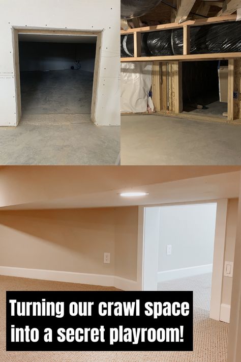 Crawl Space Closet, Split Level Playroom, Crawl Space Closet Ideas, Crawl Space Renovation, Crawl Space Ideas Secret Rooms, Crawl Space Organization Ideas, Crawl Space Play Area, Crawl Space Ideas Storage, Crawlspace Storage Solutions