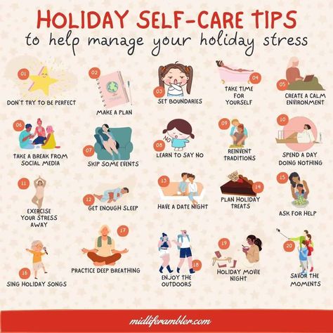 Exercise Self Care, Self Care Holidays, Seasonal Self Care, Holiday Self Care Tips, Holiday Health Tips, Christmas Self Care Ideas, Coping With Holiday Stressors, Holiday Self-care, Winter Self-care