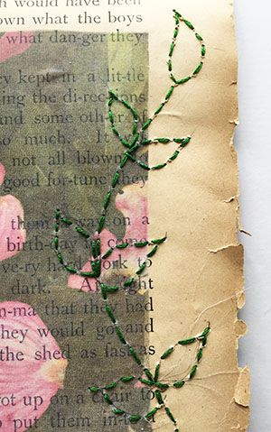 Stitching On Book Pages, How To Stitch On Paper, Sewing Into Paper, Paper Sewing Art, Hand Stitching On Paper, Stitching On Paper Art, Paper Stitching Art, Embroider On Paper, Sewing Paper Art