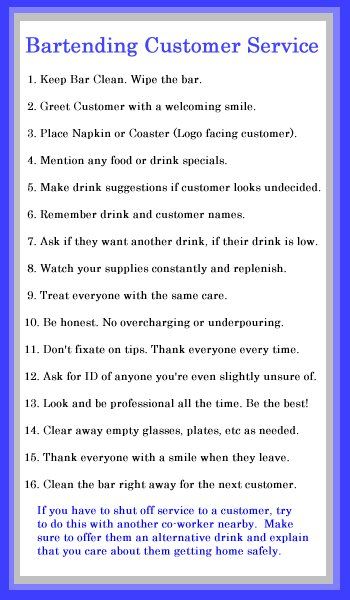 Bartending Customer Service Checklist Tips For Bartending, New Bartender Tips, Bartending Pour Count, Bar Manager Ideas, Pour Counts Bartending, Becoming A Bartender, Bar Tending 101, Bartender Tips And Tricks, Bartending Tips And Tricks