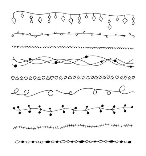 Vector set hand drawn vintage borders. Doodle lines collection, decorative element for your design Hand Drawn Borders Doodles, Divider Design For Notes, Border Doodles Hand Drawn, Doodle Border Design, Border Lines Design, Doodle Aesthetic, Vector Snowflake, Hand Drawn Border, Memo Notes