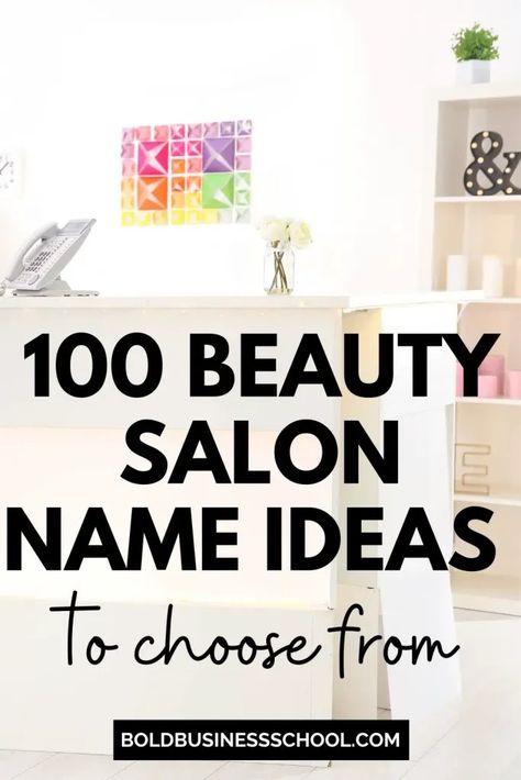 Here are some tips on naming your beauty salon business, as well as 100 beauty salon name ideas you can choose from: Hair Studio Names Ideas, Names For Salon, Boho Salon Names Ideas, Beauty Names Business, Small Makeup Salon Ideas, Makeup Studio Names Ideas, Salon Logos Design, Name Studio Ideas, Salon Suite Names