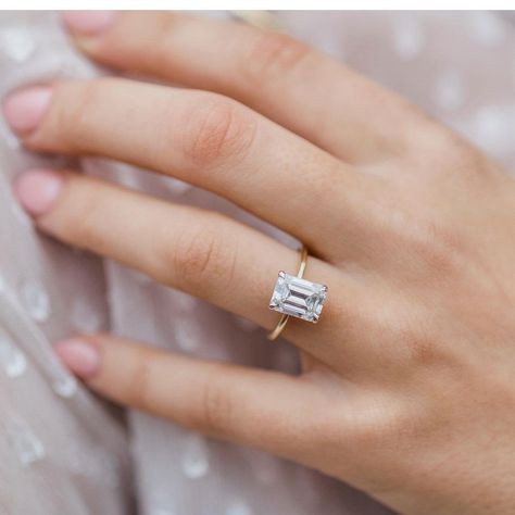 Emerald Cut Diamond Ring, Emerald Cut Engagement, Moissanite Engagement Ring Solitaire, Emerald Cut Moissanite, Emerald Engagement Ring Cut, Wedding Anniversary Rings, Ring Emerald, Dream Engagement Rings, Ring Moissanite