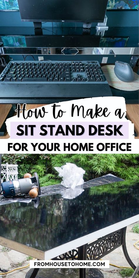 Learn how to build your own DIY electric sit stand desk with a custom desktop that matches your design style and saves you money. Diy Home Office On A Budget, Blue Home Offices, Diy Standing Desk, Diy Furniture Makeover Ideas, Electric Sit Stand Desk, Office Paint Colors, Electric Desk, Sewing Room Storage, Desktop Design