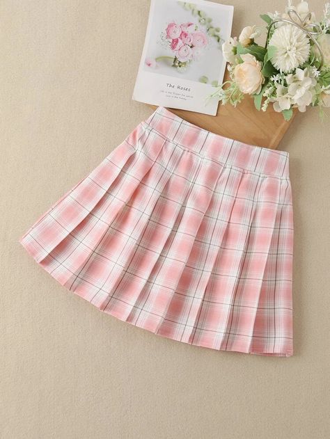 Girls Tartan Pleated Skirt | SHEIN USA Tartan Pleated Skirt, Pink Plaid Skirt, Kawaii Skirt, Kawaii Outfit Ideas, Preppy Skirt, Shein Kids, Pink Pleated Skirt, Pink Pencil Skirt, Girls Skirts