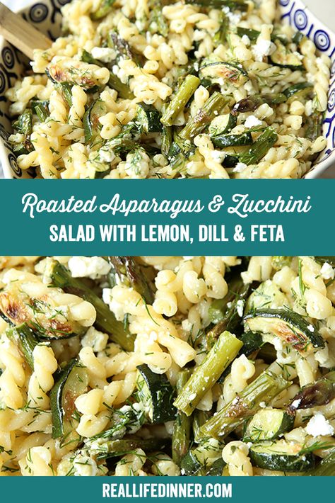 Roasted Zucchini And Asparagus, Asparagus Feta Pasta, Salad With Dill And Feta, Pasta Salad With Asparagus, Pasta Salad Asparagus, Zucchini Asparagus Recipes, Lemon Dill Pasta Salad, Zucchini Asparagus Pasta, Asparagus Zucchini