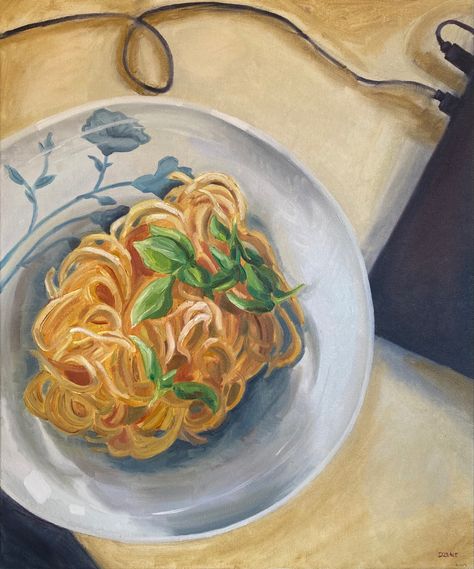 Pasta Forever, by Diana Dzene. Oil on canvas, 60cm x 50cm, made in April 2021. #art #oilpainting #pastaforever #eternity #foodpainting #arte #pittura #peintre #saatchiartist #paintingathome #foodart #artoftheday #paintingoftheday #spaghetti #tuesdaynightpainting Pasta Painting Canvas, Pasta Painting Art, Pasta Artwork, Recipe Sketchbook, Spaghetti Drawing, Spaghetti Painting, Pasta Painting, Pasta Drawing, Spaghetti Art