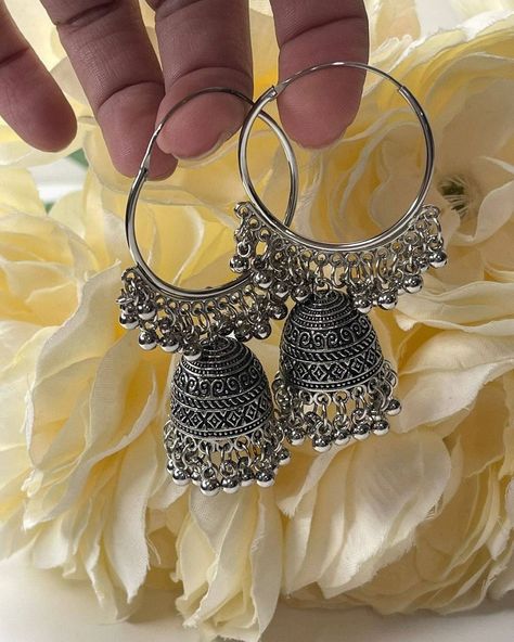 Indian Boho Jewellery, Oxidised Jhumka Aesthetic, Oxidised Earrings Jhumkas, Oxidise Earrings, Jhumka Earrings Collection, Oxidised Jewellery Earrings, Indian Jumkas, Jhumkas Aesthetic, Oxidised Jewellery Set