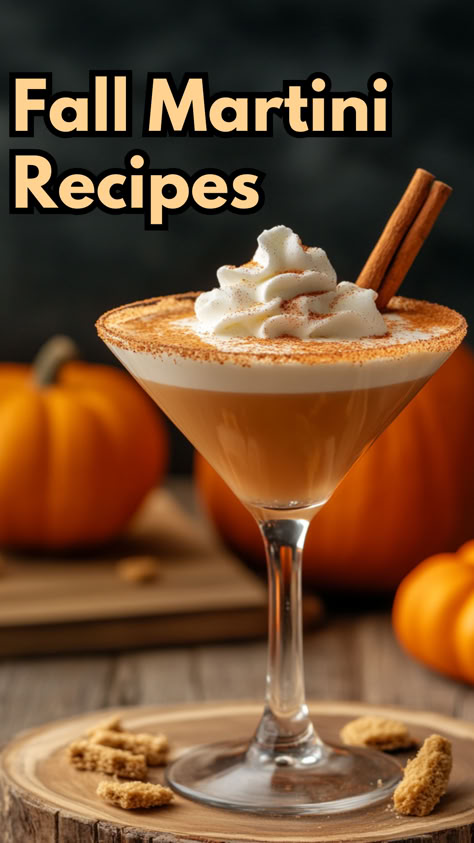 Fall Martinis Fancy Martini Recipes, Yummy Martini Recipes, Apple Pie Martini Recipe, Creamy Martini Recipes, Creme Brulee Martini, Seasonal Martinis, Fall Martini Recipes Vodka, Festive Martinis, Halloween Martinis