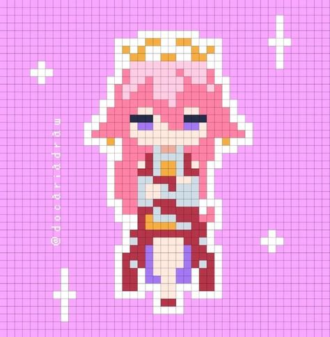 Genshin Pixle Art, Kokomi Pixel Art, Genshin Pixel Art Grid, Genshin Perler Beads, Pixel Art Genshin, Genshin Pixel Art, Genshin Perler, Hama Art, Modele Pixel Art