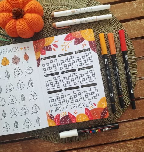 Autumn habit tracker in my bullet journal September Bullet Journal Habit Tracker, Bullet Journal November Habit Tracker, Autumn Habit Tracker, November Habit Tracker Bullet Journal, Bullet Journal November Spread, Fall Habit Tracker, Autumn Mood Tracker, September Tracker, September Habit Tracker