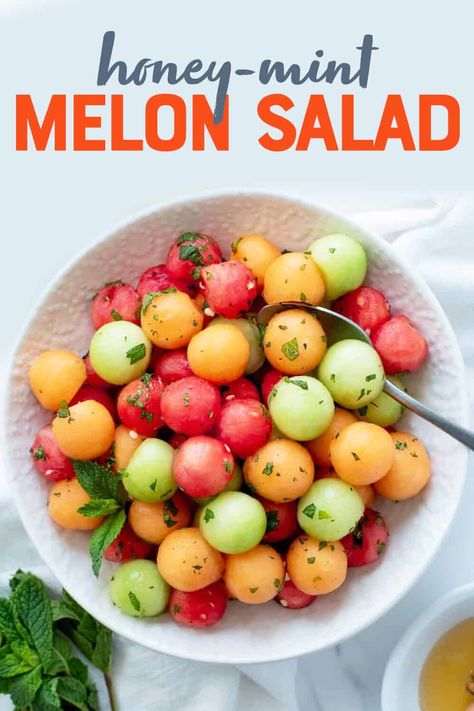 High Fiber Vegetables, Cantaloupe Recipes, Melon Recipes, High Fiber Fruits, Melon Salad, Mint Salad, Fruit Salad Recipes, Juicing For Health, Salad Bar