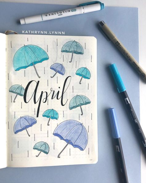 April Showers Art, April Watercolor, Bullet Journal Month Cover, April Design, April Bullet Journal, March Bullet Journal, Bullet Journal Month, April Art, Bullet Journal Ideas Templates