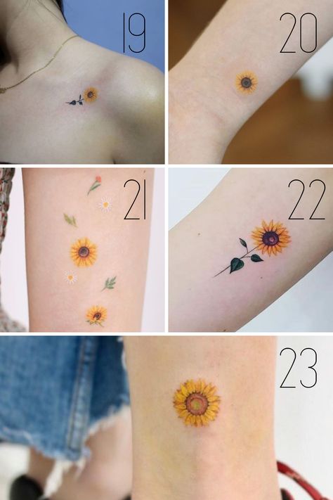 Sunflowers Tattoo Ideas, Over The Shoulder Tattoo For Women, Little Sunflower Tattoo, Tiny Sunflower Tattoo, Dainty Sunflower Tattoo, Small Sunflower Tattoos, Cute Sunflower Tattoo, Girasoles Tattoo, Simbols Tattoo