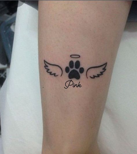 Small Tattoos About Dogs, Paw Angel Tattoo, Lily Dog Tattoo, Dead Dog Tattoo, Rip Dog Tattoos, Memorial Dog Tattoos, Tattoos For Dogs That Passed, Paw Tattoos, Pawprint Tattoo