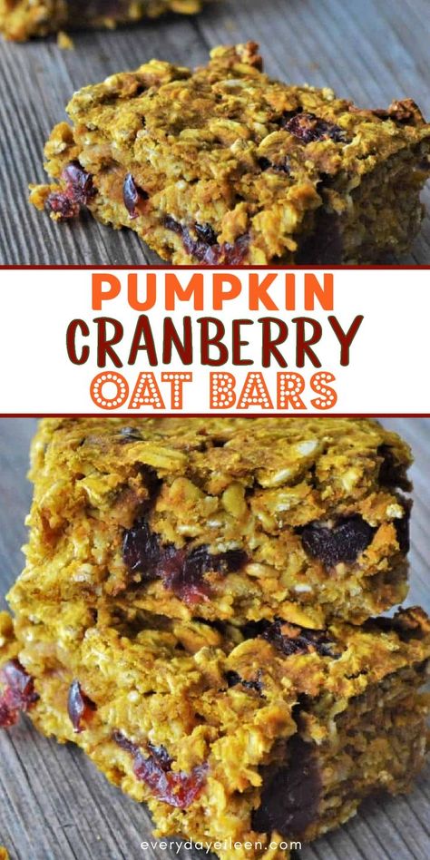 Oatmeal bars with cranberry and pumpkin with Pinterest overlay. Pumpkin Cranberry Baked Oatmeal, Pumpkin Seed Oat Bars, Oatmeal Pumpkin Breakfast Bars, Keto Pumpkin Breakfast Bars, Maple Pumpkin Oatmeal Breakfast Bars, Pumpkin Oatmeal Bars Easy, Pumpkin Oat Breakfast Bars, Oatmeal Cranberry Breakfast Bars, Healthy Pumpkin Breakfast Bars