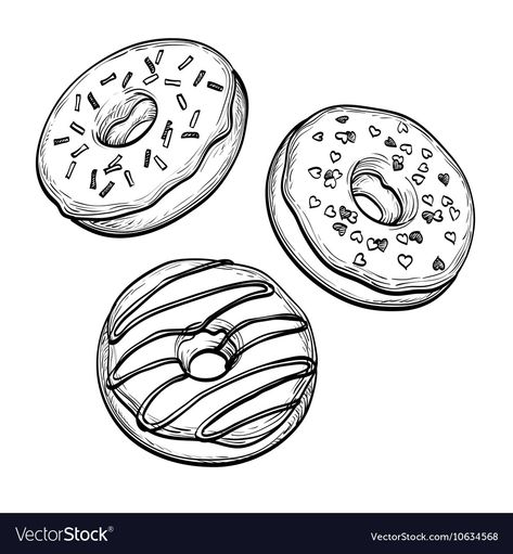 Donut Drawing, Donut Vector, Food Coloring Pages, Food Sketch, Food Illustration Art, Hand Drawn Vector Illustrations, Sketch Inspiration, Marker Drawing, Hand Drawn Vector