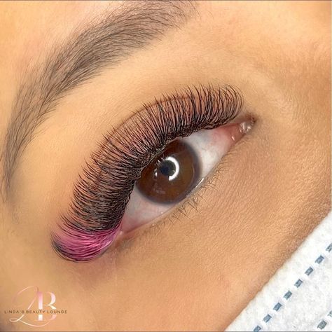 Lashes Extensions With Pink, Lash Extensions With Pink In Them, Hybrid Lash Extensions With Pink, Lash Set With Color, Pink Eyelashes Extensions, Lashes With Pink Ends, Pink Lashes Extensions, Lashes With Pink In Them, Lashes Extensions Color