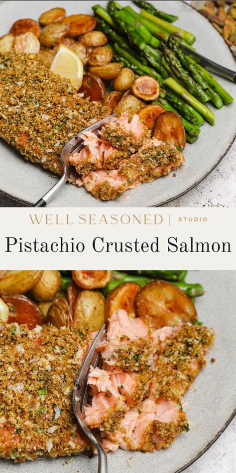 Honey Pistachio Crusted Salmon, Salmon With Pistachio, Pistachio Salmon Baked, Salmon With Pistachio Crust, Pistachio Salmon Recipes, Pistachio Crusted Salmon Recipes, Pistachio Crusted Fish, Salmon Crusted, Pistachio Salmon