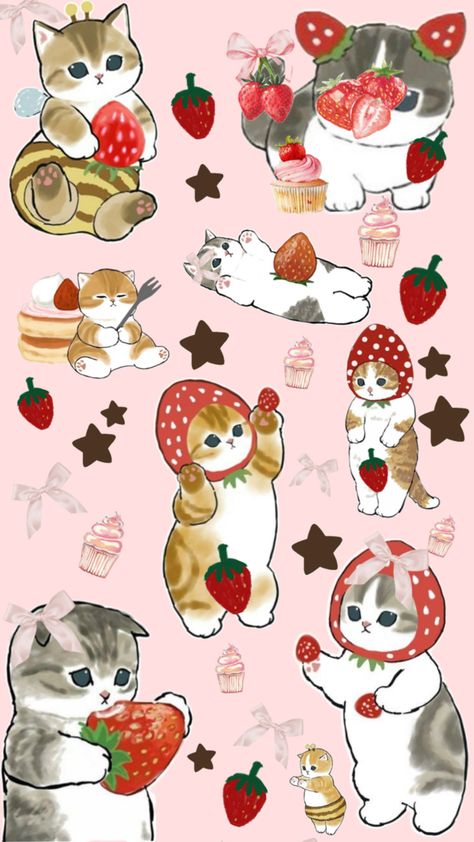 Cats and sweets Pretty Wallpaper Ipad, Phone Wallpaper Patterns, Cat Posters, Retro Wallpaper, Iphone Background Wallpaper, Homescreen Wallpaper, Dreamy Art, Kawaii Wallpaper, Cat Wallpaper