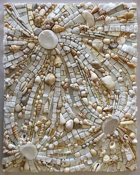 beach wall Easy Mosaic, White Mosaic Tile, Art Pierre, Shell Mosaic, Mosaic Madness, Mosaic Stained, White Mosaic, Pebble Mosaic, Glass Mosaic Art