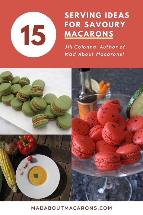 Delicious fun recipe ideas to serve with savoury macarons by Jill Colonna, author of Mad About Macarons!  #macarons #savourymacarons #glutenfree #funfestive