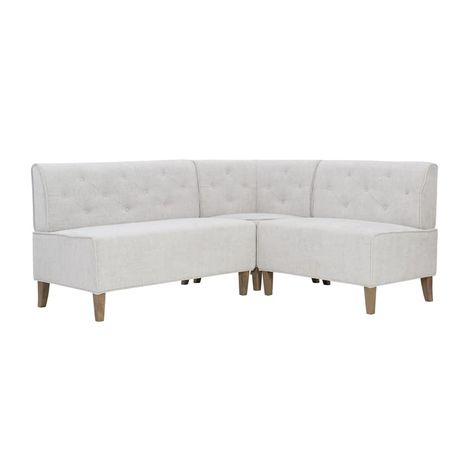 Powell Furniture Linon Hale Wood Upholstered Corner Nook in Light Grey Nook Seating, Nook Bench, Seating Bench, Corner Nook, Banquette Bench, Dining Banquette, Powell Furniture, Corner Bench, Bench Set