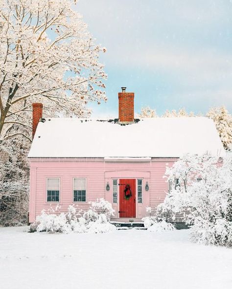 Pink Cabin, Cottage In Winter, Scotland Cottage, Cottage Garden Sheds, Shaker Village, Cottages And Bungalows, Pink Cottage, Quaint Cottage, House Portrait