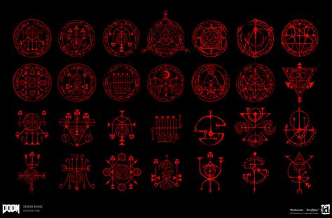 ArtStation - DOOM - Demonic Runes & Writings, Emerson Tung Doom Demons, Doom 2016, Doom Eternal, Environment Props, Ancient Languages, Gaming Tattoo, Magic Symbols, Dark Ages, Scarlet Witch