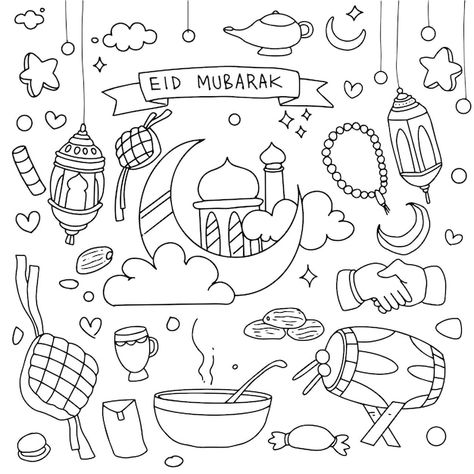 Vector set of vector doodle element cele... | Premium Vector #Freepik #vector #mosque-illustration #ramadan-icon #islamic-eid #eid-celebration Eid Mubarak Doodle Art, Ramadan Doodles, Eid Doodle, Ramadan Drawings, Eid Elements, Eid Drawing, Calander Ideas, Islamic Doodle, Boarders Designs