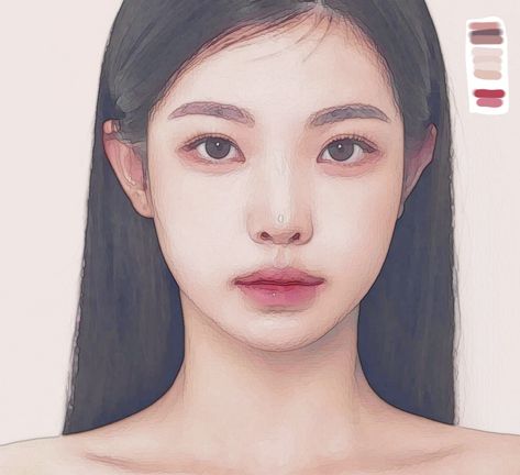 Drawing Korean Girl Sketch, Korean Girl Drawing, Asian Girl Drawing, Color Concept, Korean Face, Face Sketch, Cute Animals Images, Woman Drawing, Girl Sketch