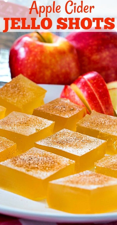 Apple Cider Jello Shots Fall Jello Shots, Apple Cider Jello Shots, Cider Jello Shots, Cold Apple Cider, Kid Friendly Dinners Healthy, Shots Alcohol Recipes, Fall Cocktail Recipes, Jello Shots Vodka, Jello With Fruit