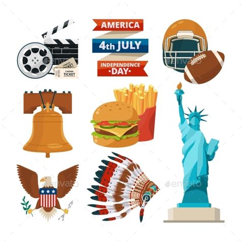 Culture objects of americans usa. Vector illustrations in cartoon style. American culture, statue of liberty, travel in america, eagle and football traditional Usa Culture, Independence Day Background, Flag Icon, National Symbols, Travel Stickers, American Traditional, Butterfly Tattoo, Sticker Collection, Drawing People