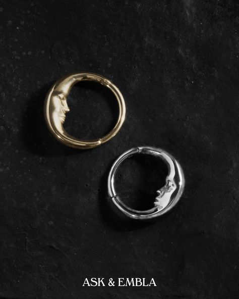 Crescent moon clickers in gold and silver. This is a post for Ask & Embla's alternative jewelry collection. Moon Septum Ring, Jewelry Alternative, Septum Rings, Helix Ear, Septum Piercings, Cartilage Jewelry, Ear Weights, Moon Face, Ear Stack