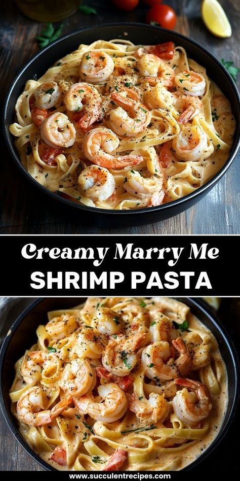 Indulge in this Rich and Creamy Marry Me Shrimp Pasta! A delicious combination of tender shrimp, garlic, and creamy sauce that will win over anyone's heart. Tequila Shrimp Pasta, Marry Me Shrimp Pasta All Recipes, Best Cajun Shrimp Pasta, Healthy Shrimp Pasta Dinner, Creamy Sausage And Shrimp Pasta, Italian Pasta With Shrimp, Italian Recipes With Shrimp, Shrimp Marry Me Pasta, Shrimp Pasta With Mushrooms